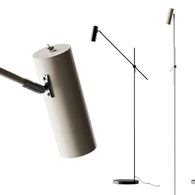 Minimalist Floor Lamp with Adjustable Metal Arm and White Cylindrical Base Design 3d model