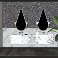 Modern Double Sink Vanity with Marble Countertop Teardrop Mirrors and Potted Plant