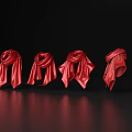 Red Silk Scarves Displayed In Four Different Tying Styles On Black Background 3d model
