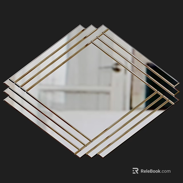 Modern Diamond Shaped Mirror With Metallic Frame For Living Room Interior Decor 3d model 