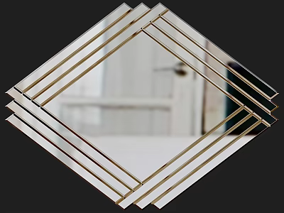 Modern Diamond Shaped Mirror With Metallic Frame For Living Room Interior Decor 3d model