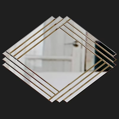 Modern Diamond Shaped Mirror With Metallic Frame For Living Room Interior Decor 3d model