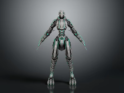 Sci Fi Mechanical Creature Featuring Metallic Armor Green Glowing Lines And Sharp Limbs 3d model