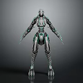 Sci Fi Mechanical Creature Featuring Metallic Armor Green Glowing Lines And Sharp Limbs 3d model
