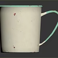 Vintage White Mug With Turquoise Rim Handle And Red Spots