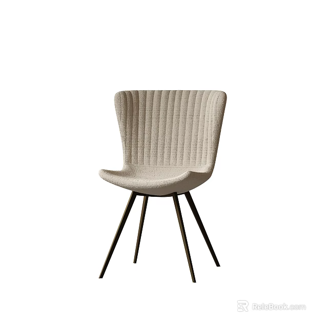 Stylish Beige Accent Chair With Vertical Ribbed Upholstery Curved Backrest And Black Metal Legs 3d model 