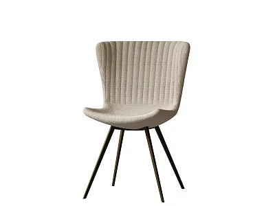 Stylish Beige Accent Chair With Vertical Ribbed Upholstery Curved Backrest And Black Metal Legs 3d model
