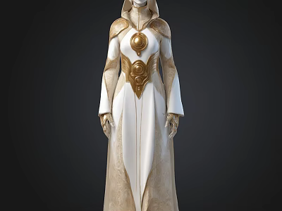Elegant White Long Robe With Intricate Golden Decorations And Ornate Patterns 3d model