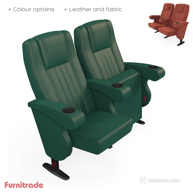 Pair of Green Recliner Chairs with Armrests and Cup Holders 3d model 