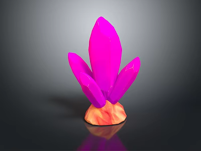 Shiny Pink Crystal Cluster with Orange Base Displayed on Black Surface 3d model