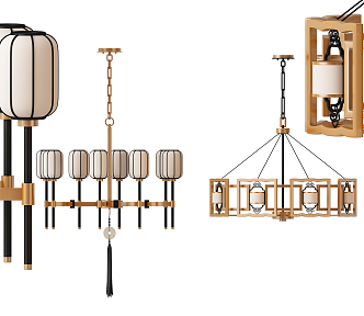 New Chinese style lamp combination chandelier 3d model