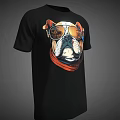Stylish Black T shirt Featuring Bulldog Wearing Sunglasses And Red Scarf Design