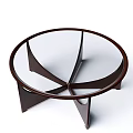 Round Glass Top Coffee Table With Dark Wooden Frame And Crossed Legs Modern Design
