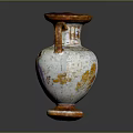 Traditional Two Handle Sculpted Vase With Carved Figure Patterns And White Orange Body