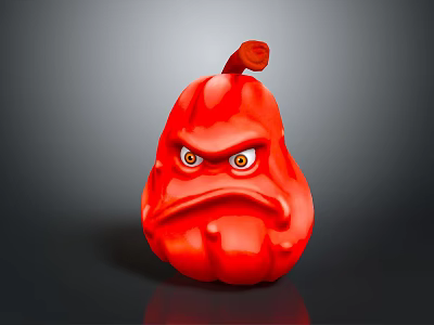 Red Pear Shaped Decorative Household Item With Angry Facial Expression Design For Home 3d model