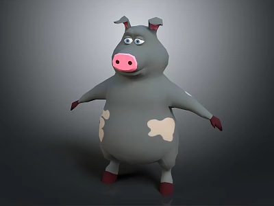 Cartoon Pig Game Animation Character 3D Model With Round Body Pink Nose And White Spots 3d model