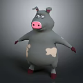Cartoon Pig Game Animation Character 3D Model With Round Body Pink Nose And White Spots