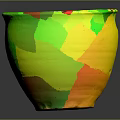 Traditional Ceramic Pot With Brown Yellow Geometric Patterns And Textured Surface 3d model