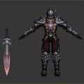 Armored Character Standing With Red Glowing Sword And Detailed Metal Armor