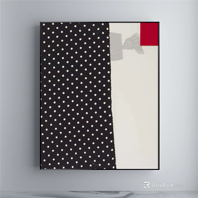 Modern Art Print With Black White Polka Dots And Gray Red Accents 3d model 