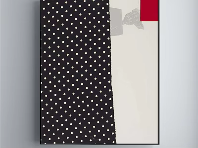 Modern Art Print With Black White Polka Dots And Gray Red Accents 3d model