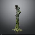 Green Moss Covered Tree Stump Decorative Element With Natural Root Base And Irregular Shape