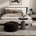 Modern Bedroom Interior Featuring Comfortable Bed Area Rug Accent Chair And Wall Art