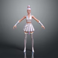 Woman With Pink Hair In White Crop Top And Short Skirt Standing With Arms Outstretched