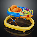 Colorful Baby Walker With Yellow Frame Blue Orange Panel And Interactive Toy Buttons
