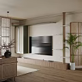 Modern Cozy Living Room Interior With Green Sofa Wooden Divider Artwork And Coffee Table