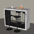 Modern Bar Counter With Marble Top Mirror Backdrop And Black Bar Stools 3d model