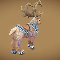 Mythical Game Fantasy Deer Character With Mechanical Antlers And Glowing Blue Accents