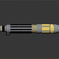 Metallic Lightsaber With Blue And Yellow Accents Reflective Surface And Detailed Structure
