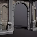 Ancient Classical Style Stone Entrance Gate With Archway Brickwork And Columns 3d model