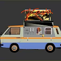 Mobile Taco Food Truck With Orange And Blue Color Open Window And Neon Sign