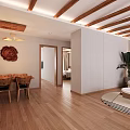 Hotel Guest Room With Wooden Ceiling Beams Hanging Macrame Decor Large Bed And Wooden Flooring