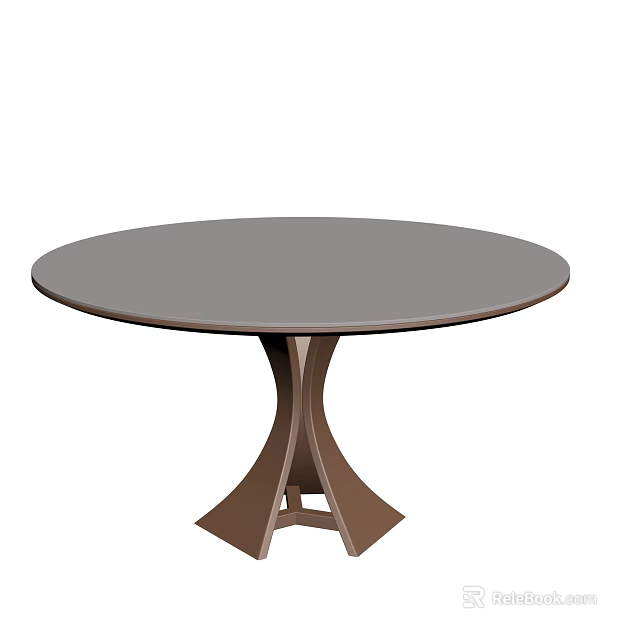 Modern Round Dining Table With Gray Top And Brown Cross Base Design 3d model