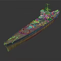 Detailed 3D Battleship Model With Blue Hull Brown Deck And Turrets Structure