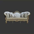Elegant Light Gray European Style Sofa With Golden Carvings And Decorative Throw Pillows