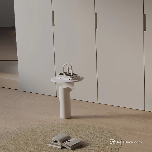 Modern White Minimalist Side Table Design For Living Room With Light Floor And Cabinet 3d model 