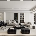 Modern Living Room With Sectional Sofa Accent Chair And Storage 3d model