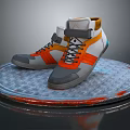 Stylish High Top Shoes Gray White Orange with Spliced Design and Laces on Metal Platform
