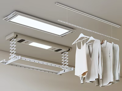 Ceiling Mounted Electric Clothes Hanger With Lighting And Hanging Clothes 3d model