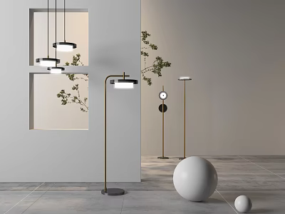 Modern Floor Lamp Interior Design With Green Plant And Spherical Decor In Room 3d model