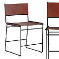 Stylish Brown Leather Single Chair With Black Metal Frame Modern Design