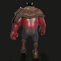 Red Skinned Horned Bearded Warrior Game Movie Character With Shoulder Armor And Leather Pants