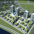 Modern Office Buildings Complex With High Rise Towers Low Rise Structures And Green Rooftops