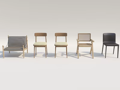 Five Modern Leisure Chairs With Wooden Frames And Various Design Details 3d model