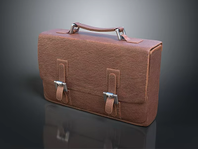 Brown Leather Briefcase With Handle And Metal Buckles For Daily Use 3d model