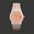 Rose Gold Diamond Encrusted Watch With Sparkling Strap And Orange Dial